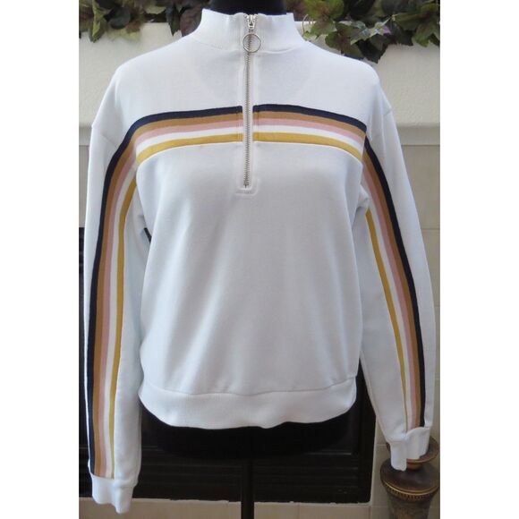 Forever 21 Women's Retro 70's 1/4 zip Fleece pullover  white  M - Picture 1 of 6